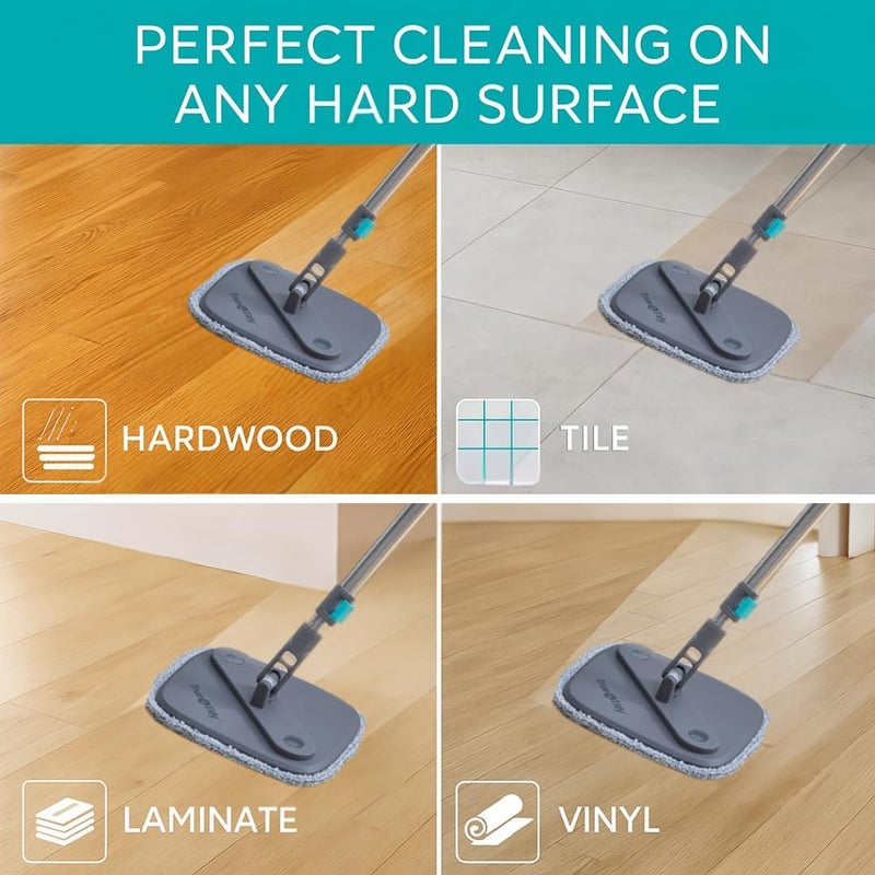 True & Tidy Square Spin Mop & Bucket System – Dual Chamber for Clean & Dirty Water, 360° Rotating Self-Wringing Mop with Built-in Scrub Brush, Stainless Steel Handle & 2 Reusable Microfiber Mop Pads - Image 5